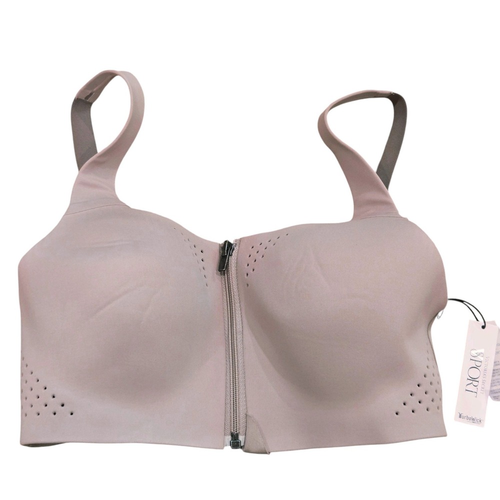 VSX Victoria's Secret Sport Bra 32D Mauve Featherweight Max Front zip Close New
